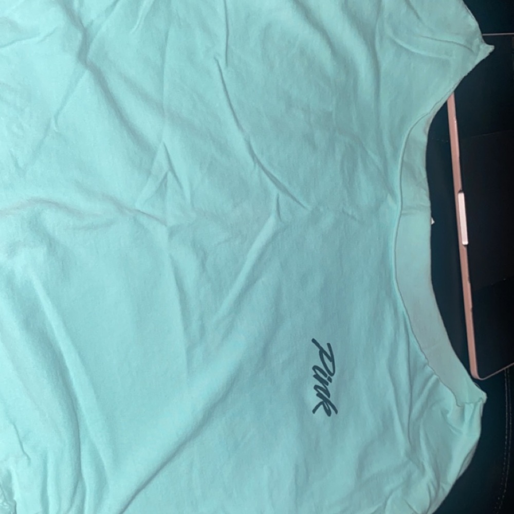 Victoria' Secret PINK baby blue cropped t shirt